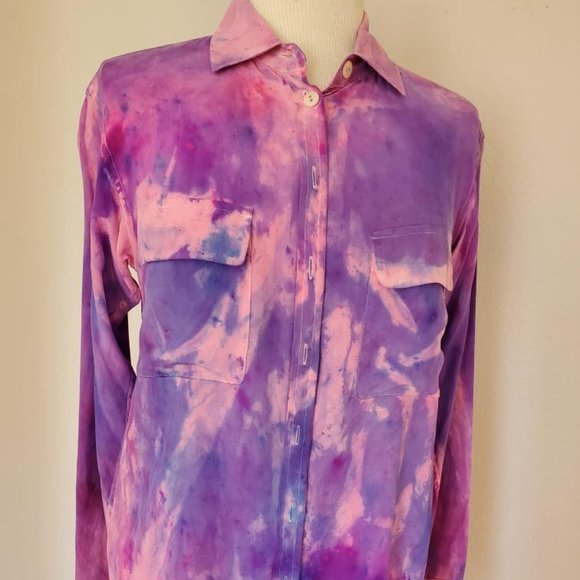 Equipment Tops - NEW silk painted tie dye shirt white blue purple pink medium large small 8 10 12